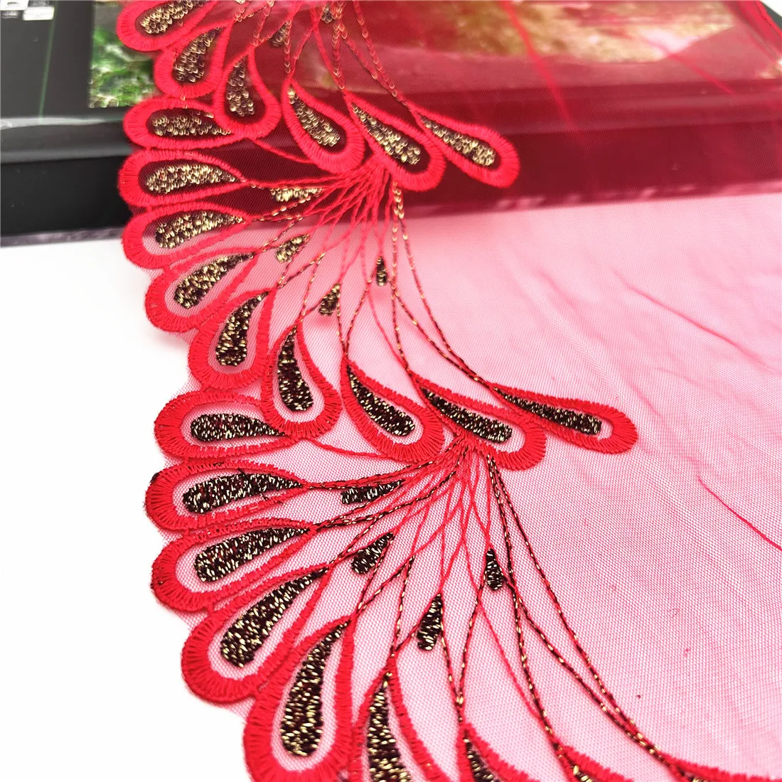 3y/lot 18.50cm Dark Blue Red Shimmer Embroidery Lace Trim Clothing Accessories Dress Sewing Applique Costume Lace Fabric Wedding