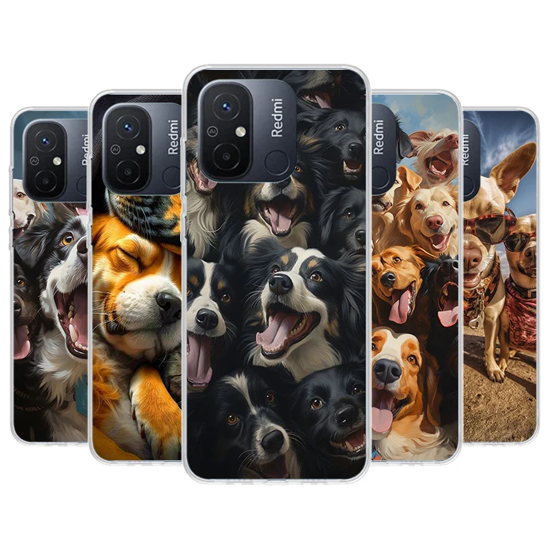 Funny Selfie Dogs Group Phone Case For Xiaomi Redmi 12 12C 10 10C 10A 9T 9C 9A 9 8 8A 7 7A 6 6A K20 K30 K40 Pro S2 Fundas Cover