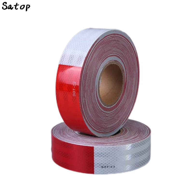 2'' DOT White Red Prismatic Self-Adhesive Reflective Sticker Warning Strip Car-styling Decal Corrosion Resistance Reflector Tape