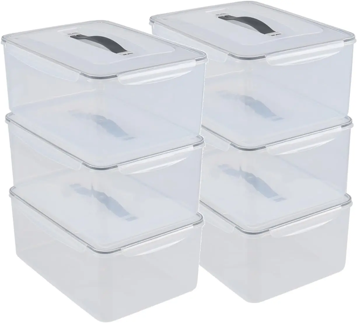 Plastic Airtight Gasket Boxes with Handles, 16 L/546 Oz Bread Boxes Storage Containers with Sealing Lid, 6 Packs