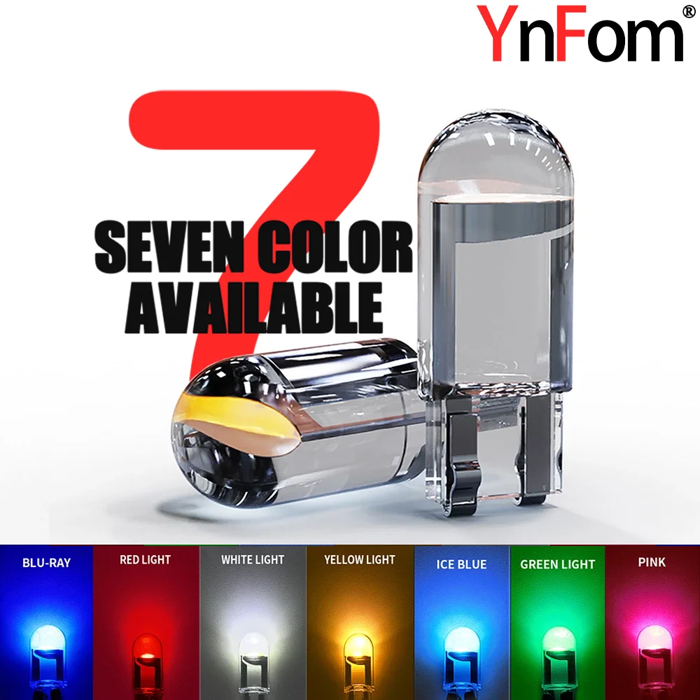 YnFom【2 Pcs】T10 W5W Halogen To LED Bulb Interior Light License Plate Lamp 7 Colors DRL Bulb Car Accessories