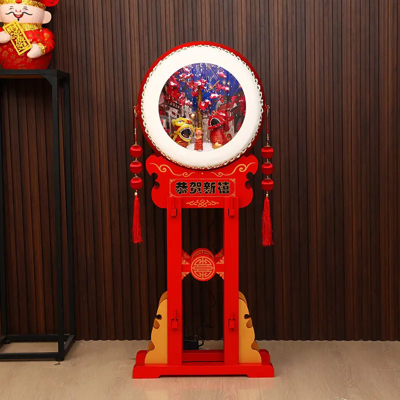 Chinese New Year decorations, snow, giant gongs and drums, ornaments, hotel shopping malls, Chinese New Year set atmosphere prop