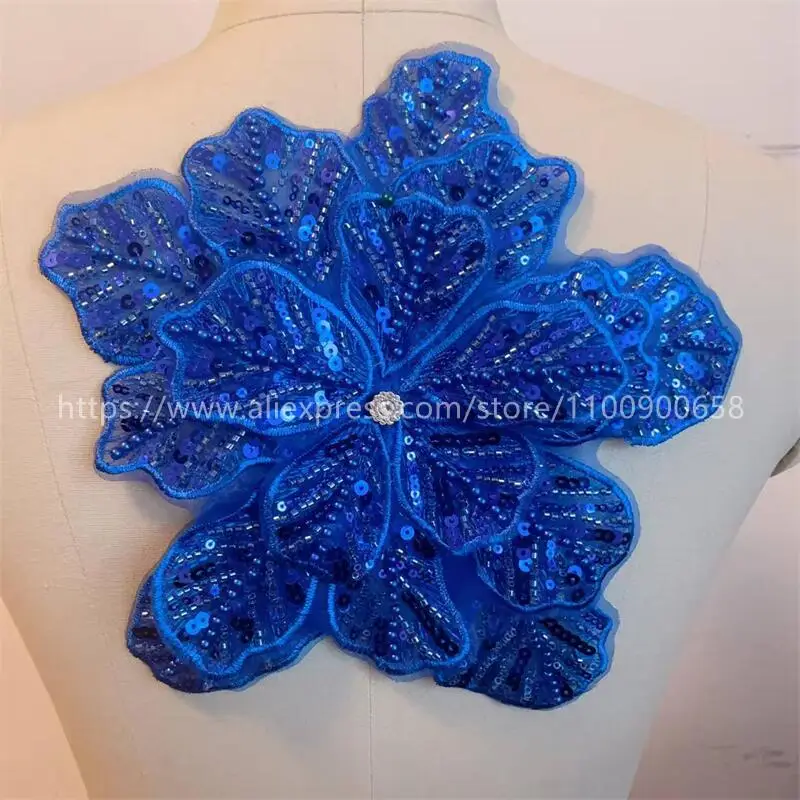 24CMX21CM, 22 Farben. Mehrschichtige bestickte, perlenbesetzte Pailletten-Großblumen, DIY-Kleidung, Mantel-Brustblume, Dekorations-Applikation. – Detail 11