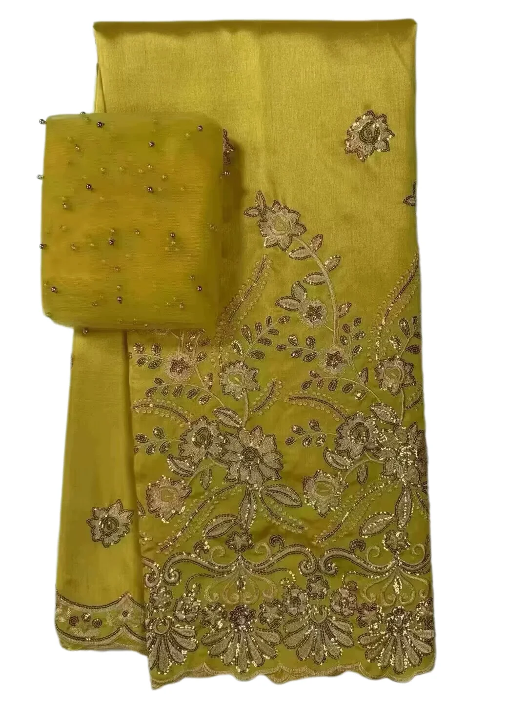 Pailletten George Kant 2025 Hoge Kwaliteit Indiase George Kant Stof Met Franse Netto Kant Stof Blouse Voor Trouwjurk 5 + 2Yards QZ