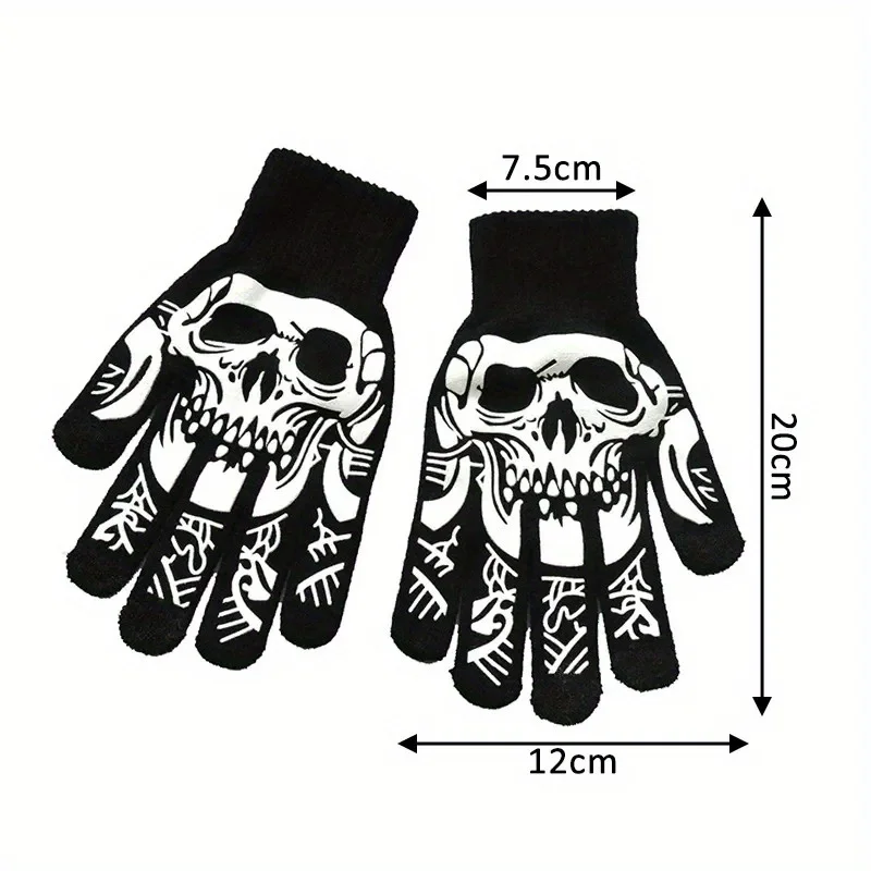 Halloween-Skelett-Handschuhe, 1 Paar – Vollfinger-Strickhandschuhe mit Totenkopf-Aufdruck, gruselige Kostüm-Requisiten für Männer und Frauen