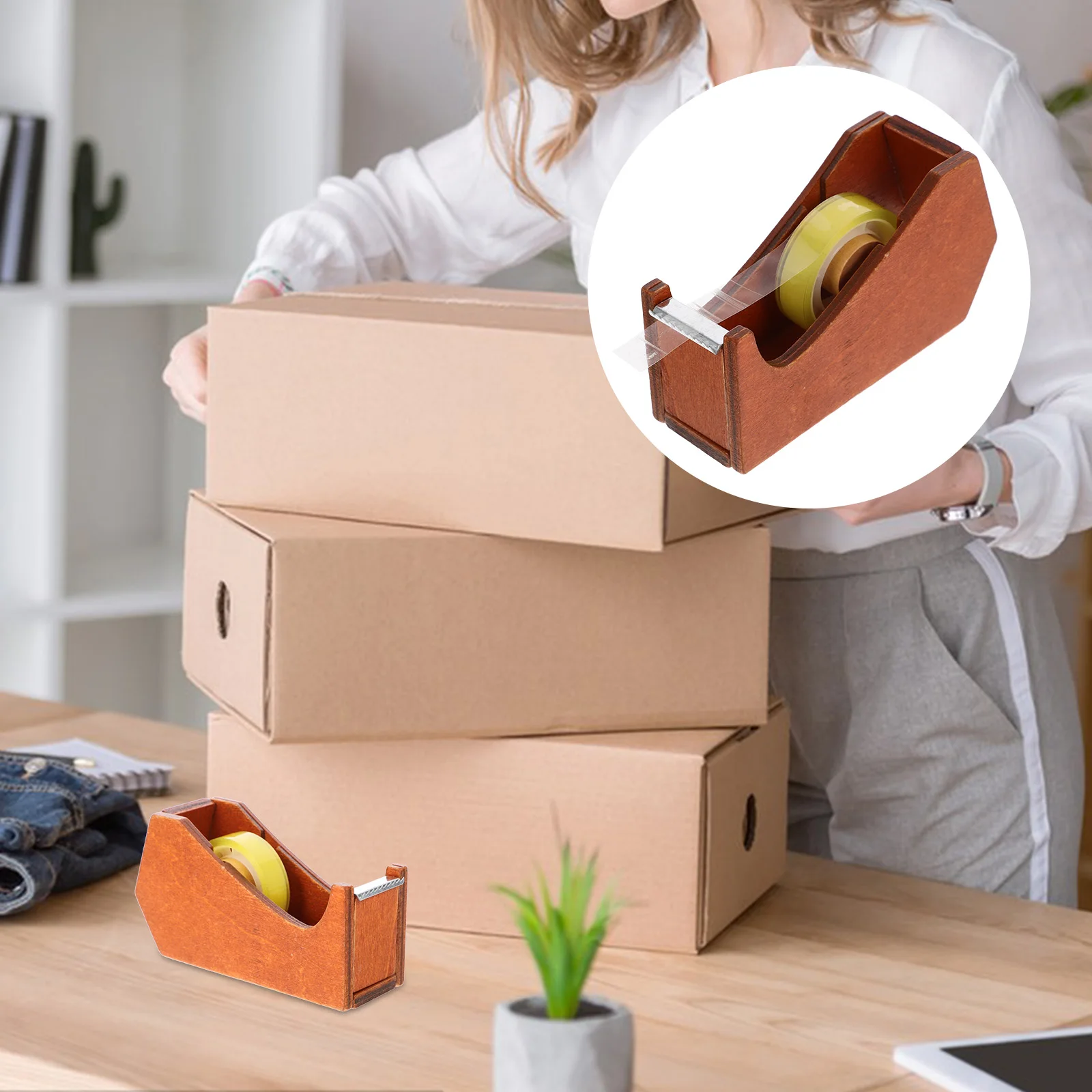 موزع الشريط على شكل حيوان لطيف مكتب خشبي اللوازم المكتبية متعددة الوظائف حامل الشريط Kawaii اللوازم المكتبية #6