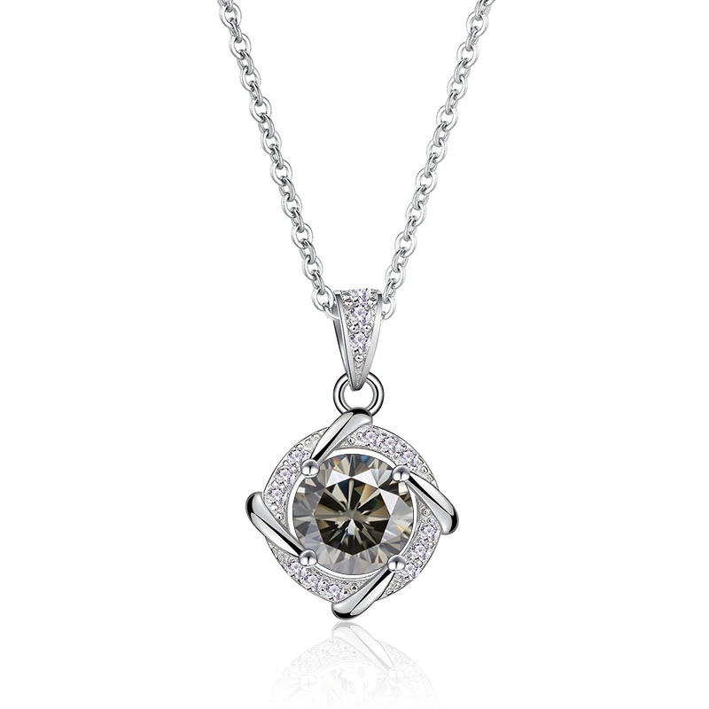 JoyceJelly 6.5mm 1ct Moissanite Necklace For Women S925 Sterling Silver Jewelry Lab Created Diamond Pendant Clavicle Chain Gift