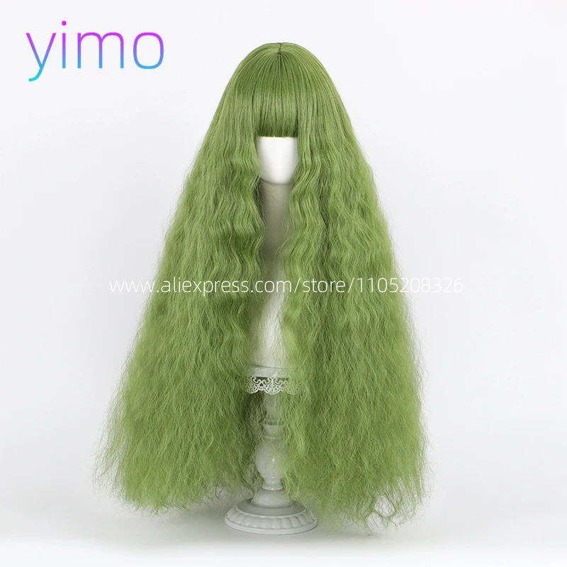 전체 머리 세트를 위한 매우 긴 곱슬 양모로 만든 녹색 가발; 숲 속에서 롤리타 긴 곱슬머리 사진 촬영; 코스프레