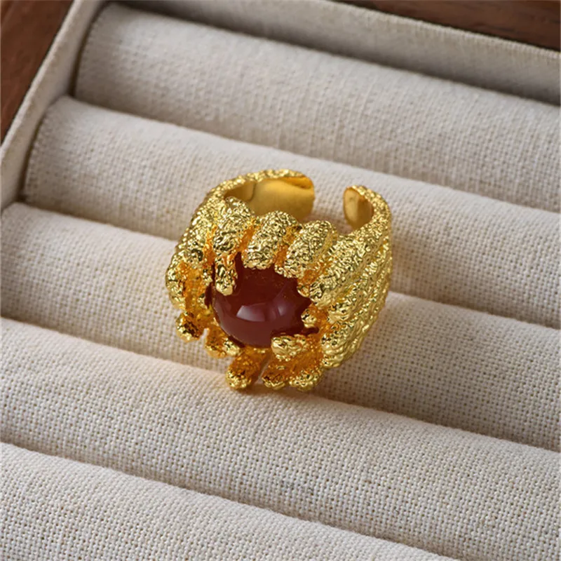 

Europe America Fashion Red Resin Brass Gold Plated Wide Ring Women Delicate Charm Jewelry Trend