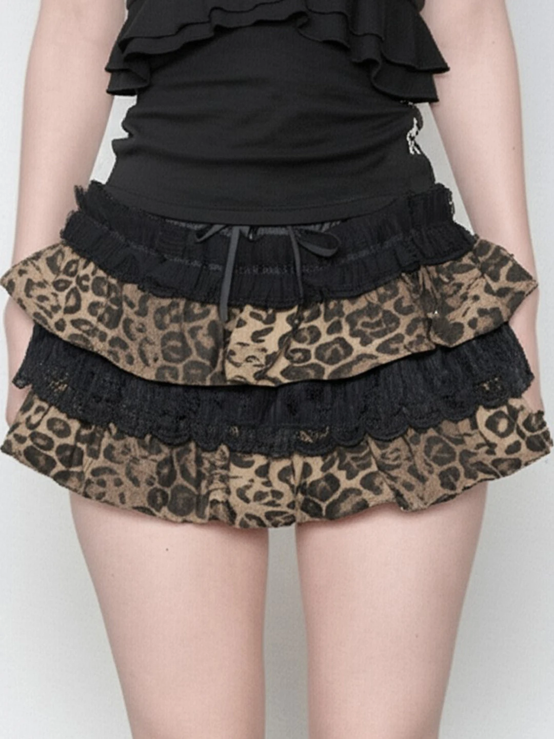 

Romore Коричневая кружевная юбка-тортик с леопардовым принтом ort Girl Feeling k для девочек-подростков с низкой талией из полиэстера, повседневная...