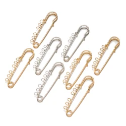 10pcs 50/57/61/65/70mm Safety Pins Brooch Blank Base 3/6 Rings Hole Charms for DIY Jewelry Making Supplies Accessories Crafts