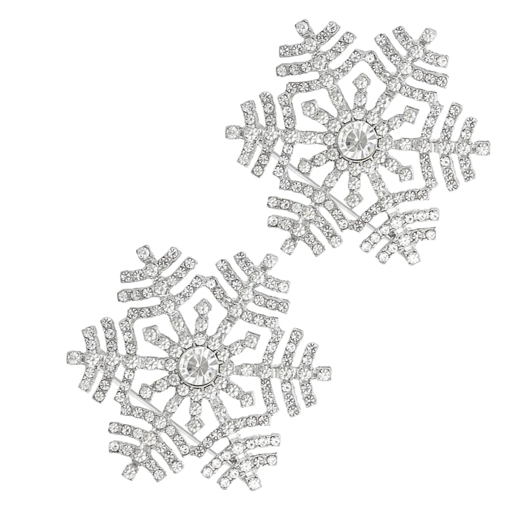 

2Pcs Snowflake Brooch Crystal Rhinestone Fashion Holiday Jewelry For Women Decorative Safety Pins Christmas Lapel Pin