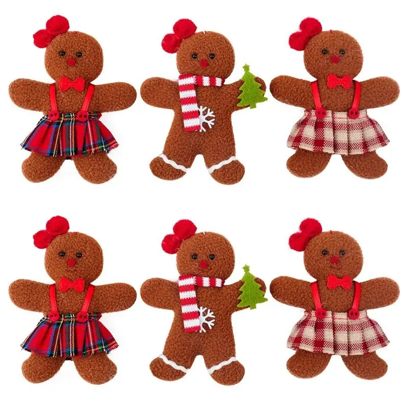 Q6PE 3 Pcs/Set Christmas Decoration Gingerbread Man for Doll Pendants Xmas Tree Hanging Ornaments