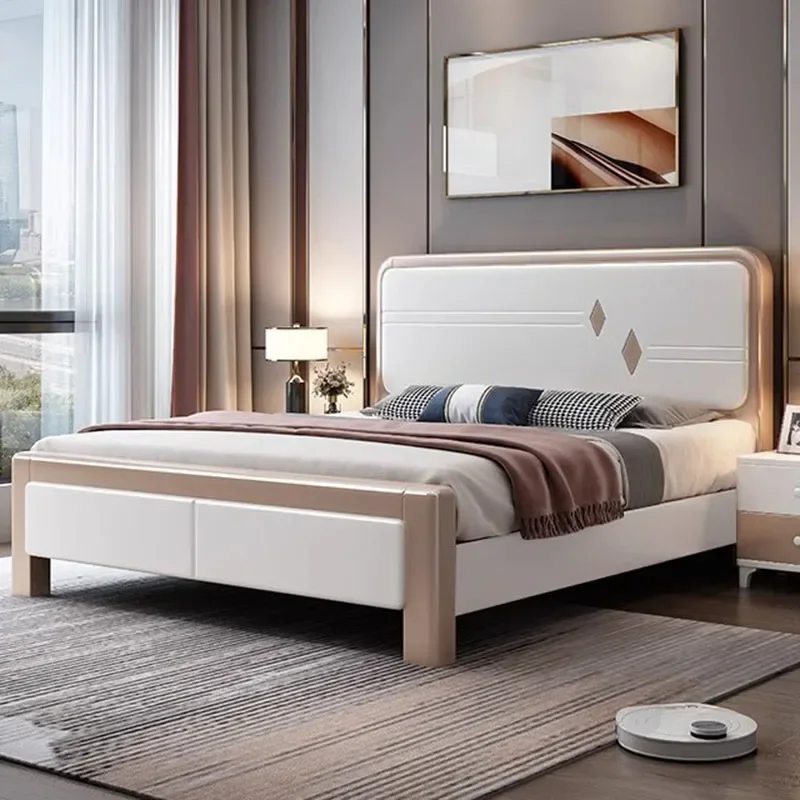 Dormitorio único cama doble almacenamiento minimalista moderno King Cama doble blanco moderno Camas De Matrimonio Dormitorio muebles para el hogar
