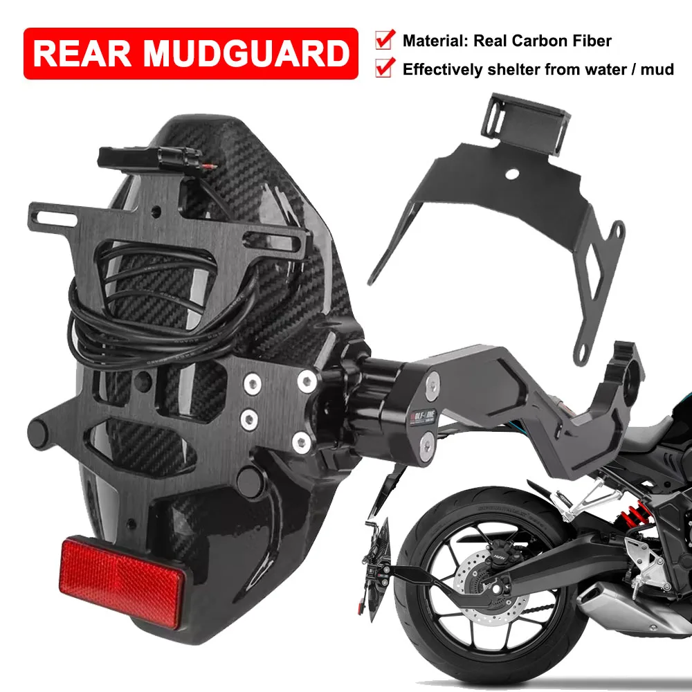 For Honda CB650R 2021-2023 Mudguard Rear Wheel Splash Guard License Plate Led Light Turn Signal Bracket Real Carbon Fiber Fender