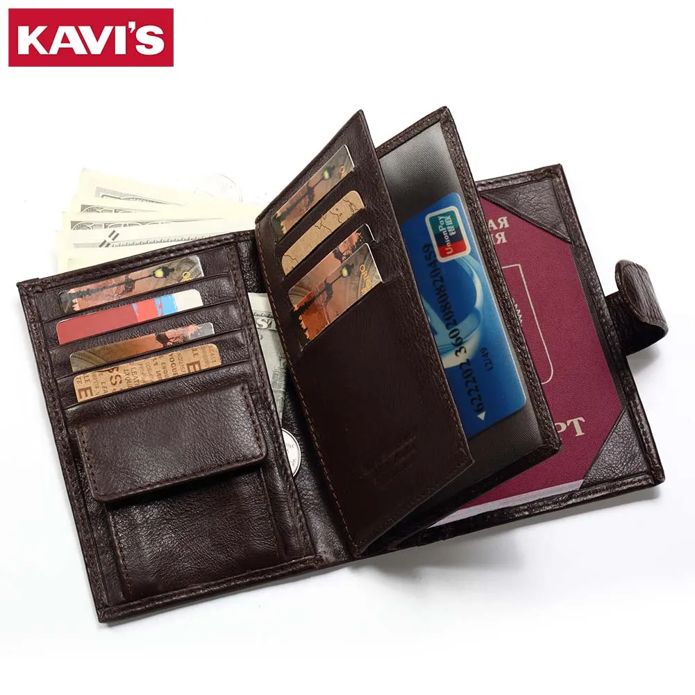 KAVIS – portefeuille porte-passeport en cuir véritable pour homme, porte-monnaie magique