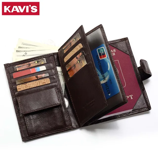 KAVIS portfel z prawdziwej skóry mężczyźni etui na paszport portmonetka magiczny portfel PORTFOLIO MAN Portomonee Mini Vallet okładka na paszport