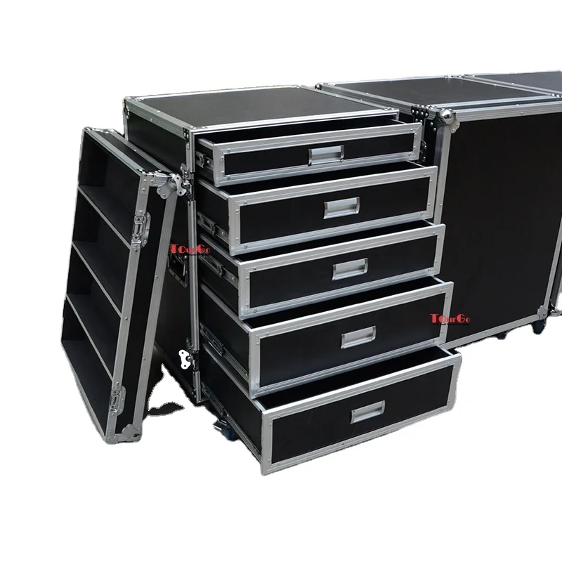 Travel Utility Tool Case With Drawer Aluminium Rack 5 Drawer Flight Case With Wheels