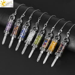 CSJA Crystal Pendulums for Divination Dowsing Wishing Bottle Natural Stone Pendant Hexagonal Clear Quartz Pendulum Balanced H025