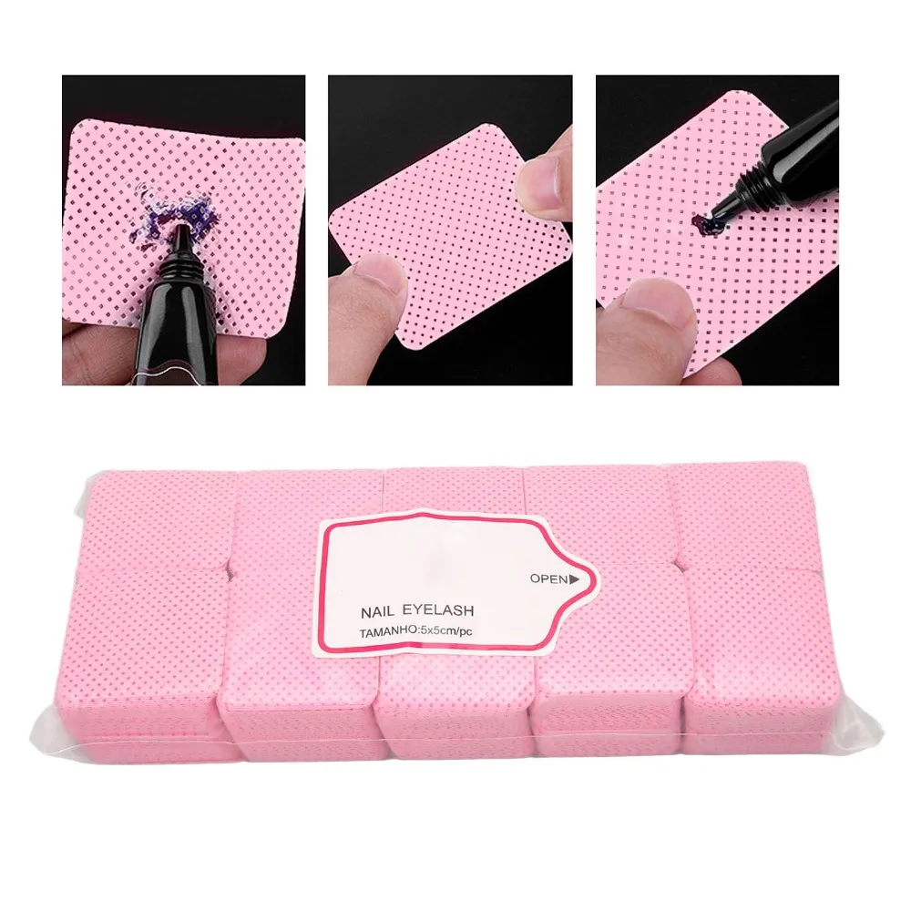 1000PCS Soft Eyelash Glue Cleaning Cotton Pad Absorbent Non-Woven Fabric Lintless Nail Wipes Pink Gel Nail Polish Cleaning Pads