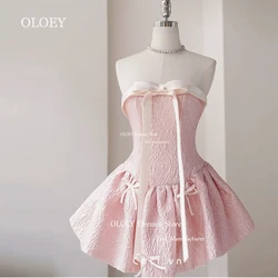 OLOEY Elegant Pink White Short Cocktail Dresses Bows Pleats Sleeveless Strapless Wedding Party Dresses Formal Prom Custom