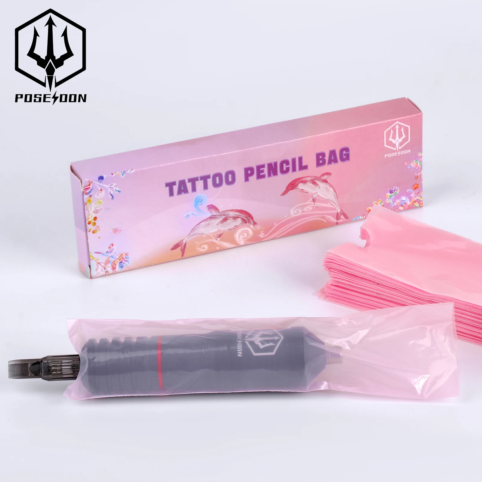 200Pcs POSEIDON Tattoo Pencil Sleeve Bag Covers High Quality Plastic Pink Pencil Sleeve Bag For Tattoo Machine Tattoo Accessorie