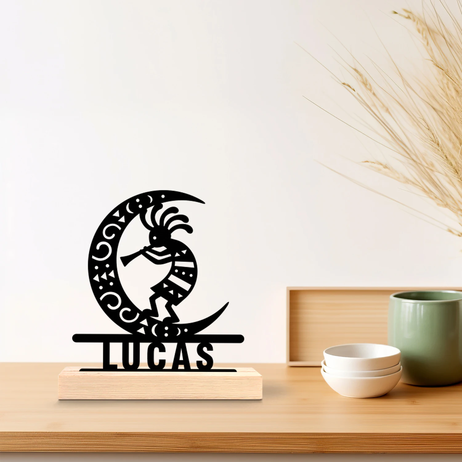 1pc Personalized Desktop Metal Ornaments Customizable Name With Wooden Base Art Decoration, Desktop Decoration