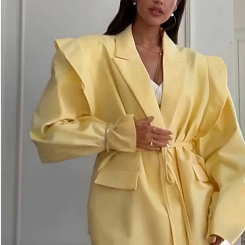 New Cross-border Fashion Casual Versatile Solid Collar Belted Fitted Mini Suit Jacket European  American Women's Clothing 2026