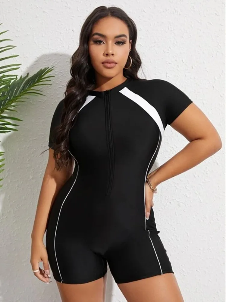 Rash Guard Plus Size Swimwear Woman Bikini 2024 Surfsuit Short Sleeve Swimsuit One Piece Women Swimming Suit Monokini Beachwear