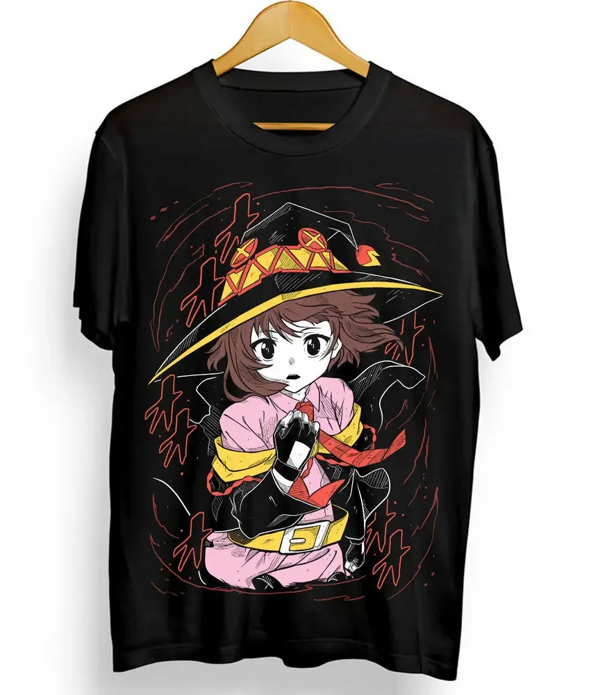 T-shirt à manches courtes Konosuba Megumin, anime japonais Waifu Kawaii, noir, unisexe