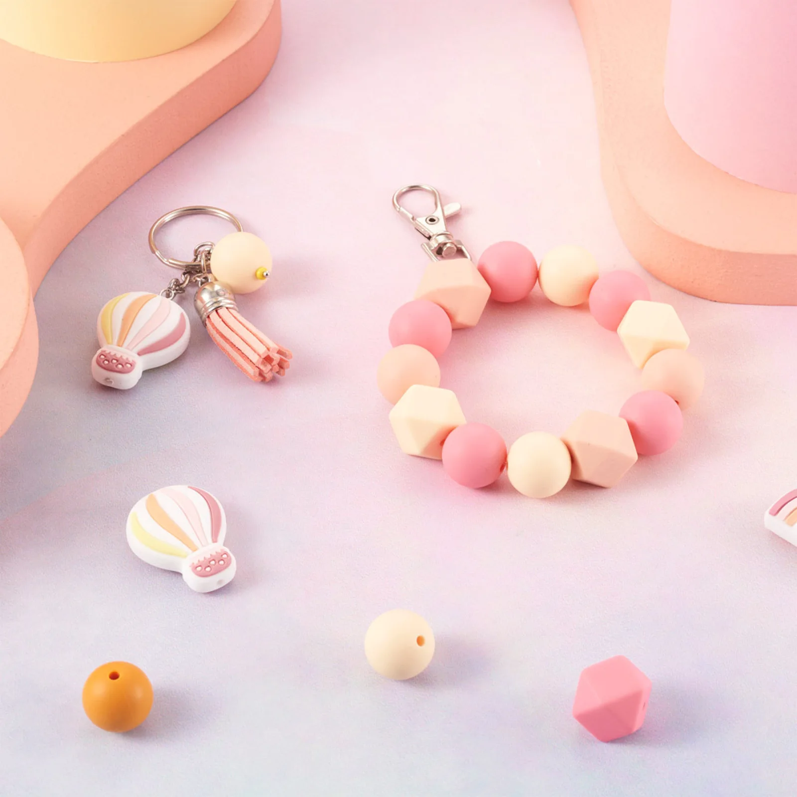 50Pcs 10 Style Food Grade Eco-Friendly Silicone Beads Octagon Hot Air Balloon Shape Beads DIY Nursing Necklaces Keychain Making