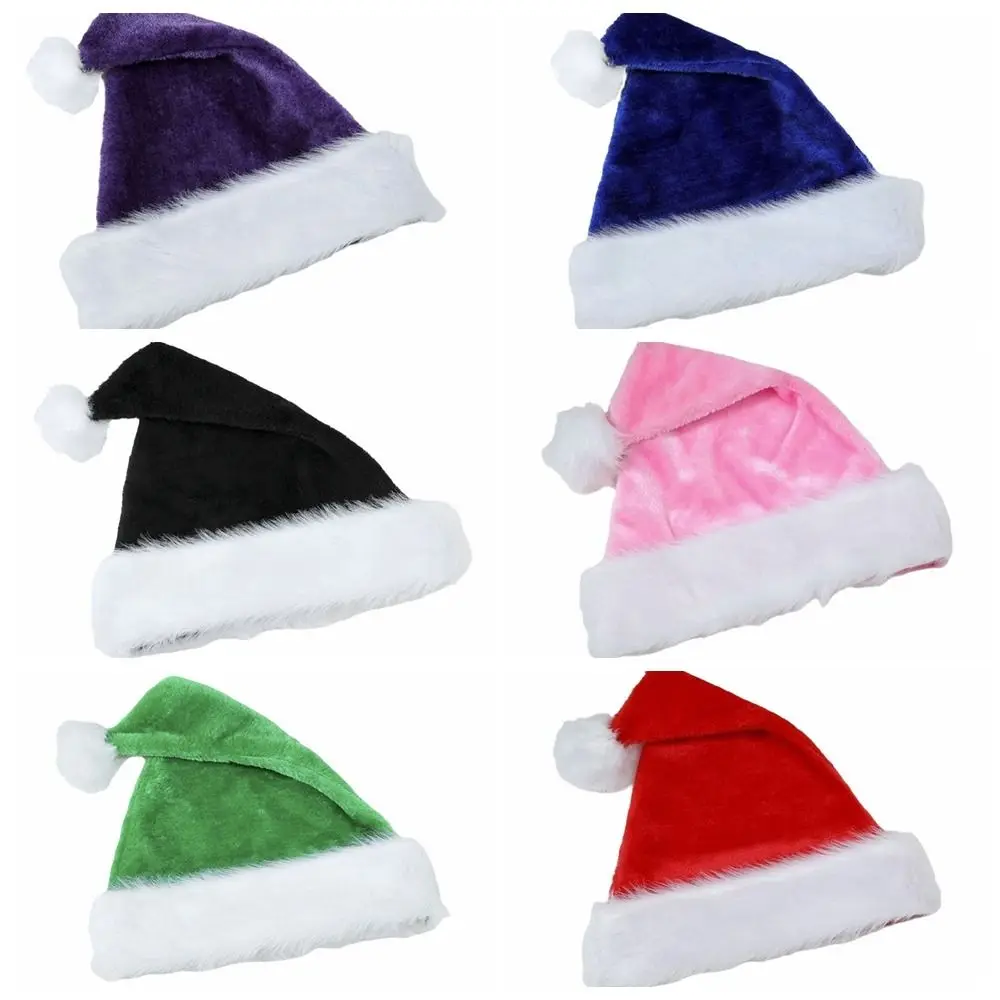 Fashion Multi Color Christmas Hat with Pompom Comfortable Fur Xmas Cap Thicken Santa Claus Hat Cosplay Supplies