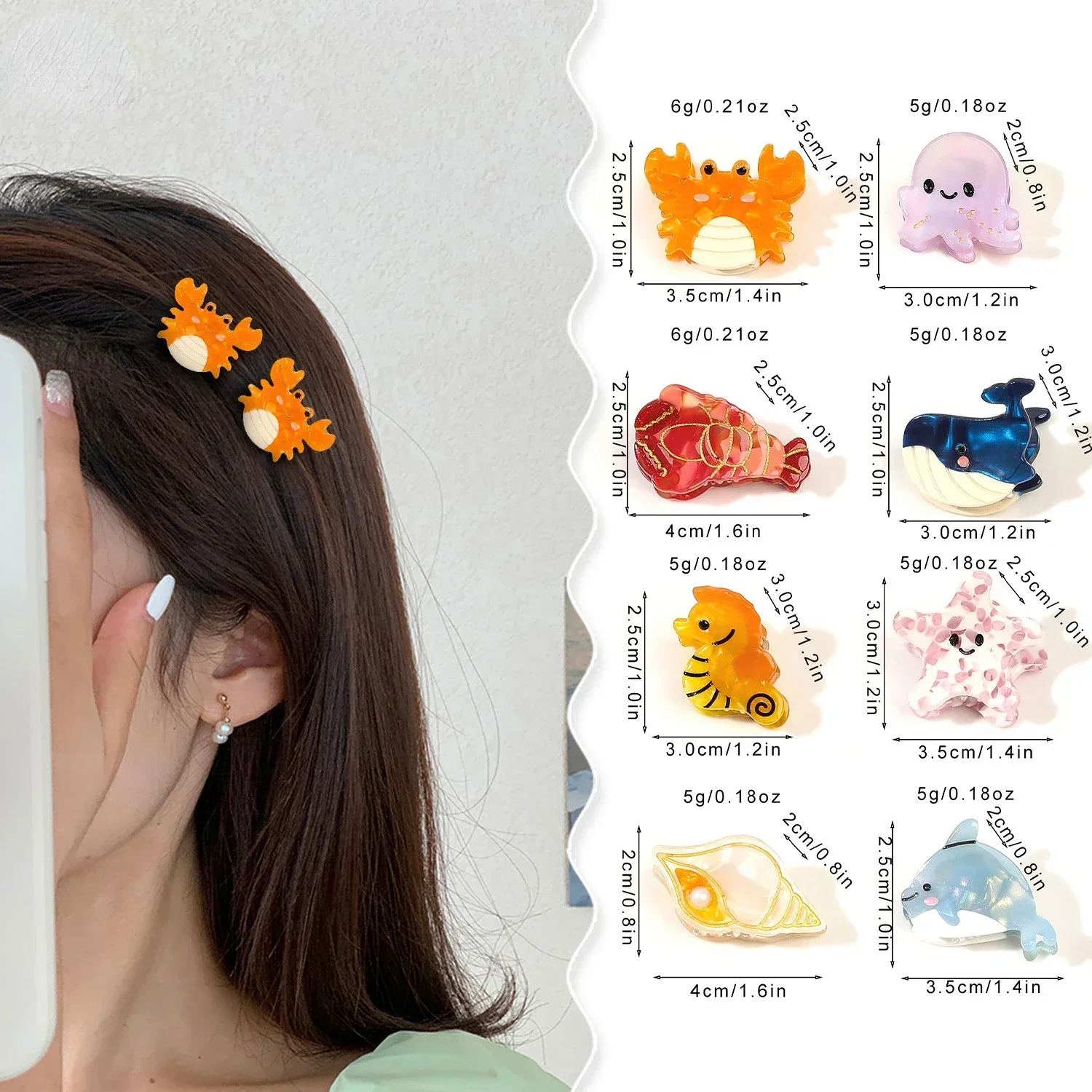 2pc Marine Animal Shape Mini Hairpin Side Clip 3cm Small Ladies Personalized Funny Grabber Girl Hair Accessories Holiday Gift