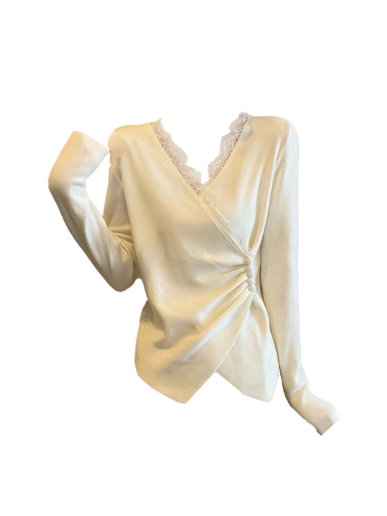 

Женская белая футболка с v-образным вырезом Y2k, винтажная эстетичная футболка Harajuku Gyaru, топ с длинными рукавами, кружевные лоскутные футболки, одежда 2000-х годов, осень