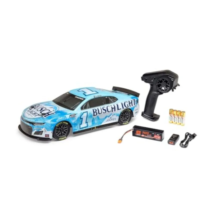 

NASCAR RC Race Car for on-road racing brushed aluminum body blue color includes battery and charger AWD 2S system