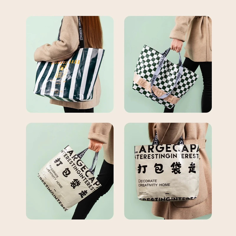 Foldable Shopping Bag Reusable Eco Bag Vegetable Grocery Package Portable PP Women Shopper Large Handbag Tote Bag Pocket Pouch