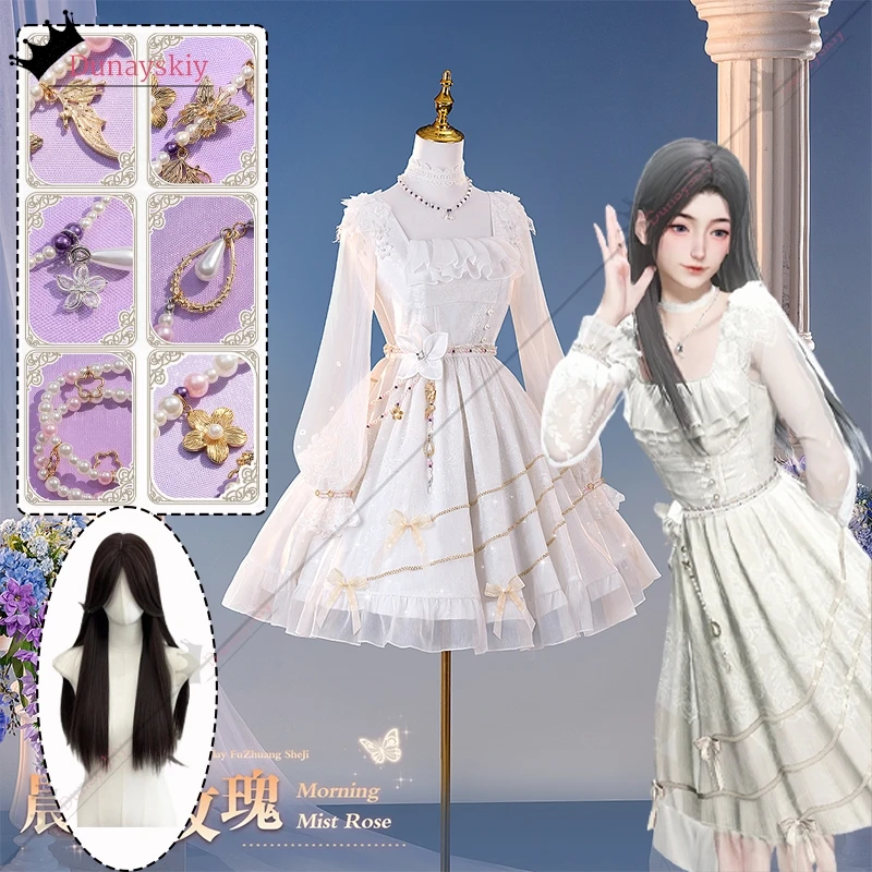 

Love and Deep Space Cosplay, Female Lead, Flower Romance, Cosplay, Morning Mist, Rose, White Lolita Dress, Women's Clothing