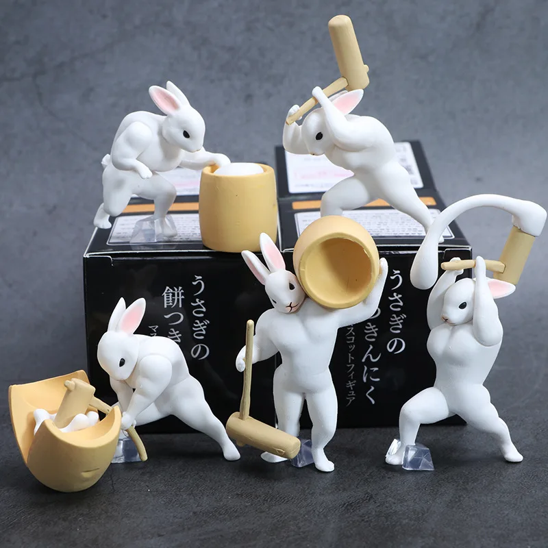 

Набор из 5 фигурок кроликов-мучи в стиле Blind Box: милые кавайные животные для декора стола, забавные коллекционные модели