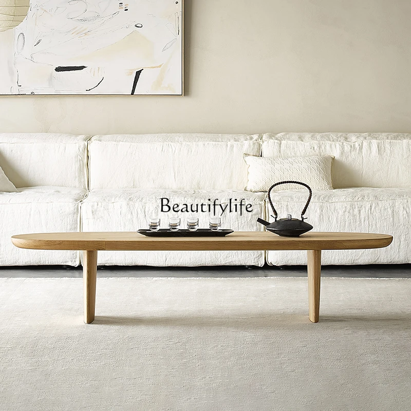 Nordic style white oak minimalist oval solid wood coffee table living room modern simple tea table