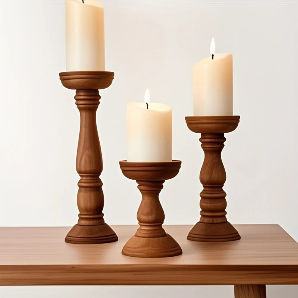 Vintage Wooden Candle Holders 3pcs Valentine's Day Wedding Cylindrical Candle Holder Desktop Decoration Christmas Decoration