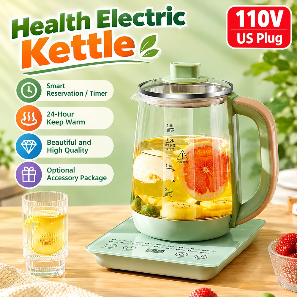 110V 1.8L Health Electric Kettle Pot US Plug 304 Stainless Steel Automatic Multifunctional Constant Temperature Flower Tea Pot