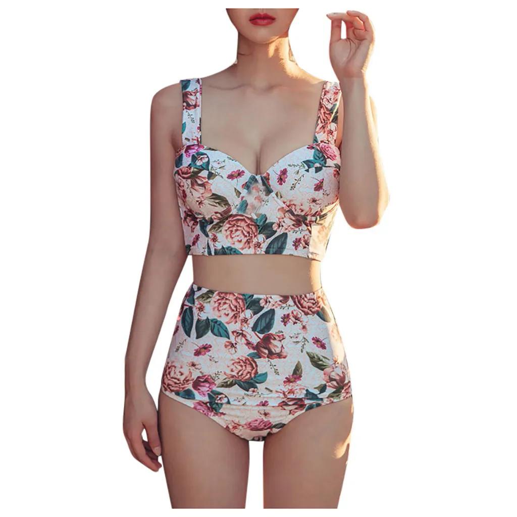 Bikini 2024 Women Two Piece Swimsuit Y2k Floral Print Swimwear Trendy Suspender Tankinis Bathing Suit Maillot De Bain Femme