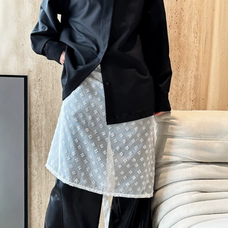 

Women White Floral Embroidered Sheer Mesh Half Skirt Elastic Waist Layered Underskirt For Jeans Layering A One-piece Skirt