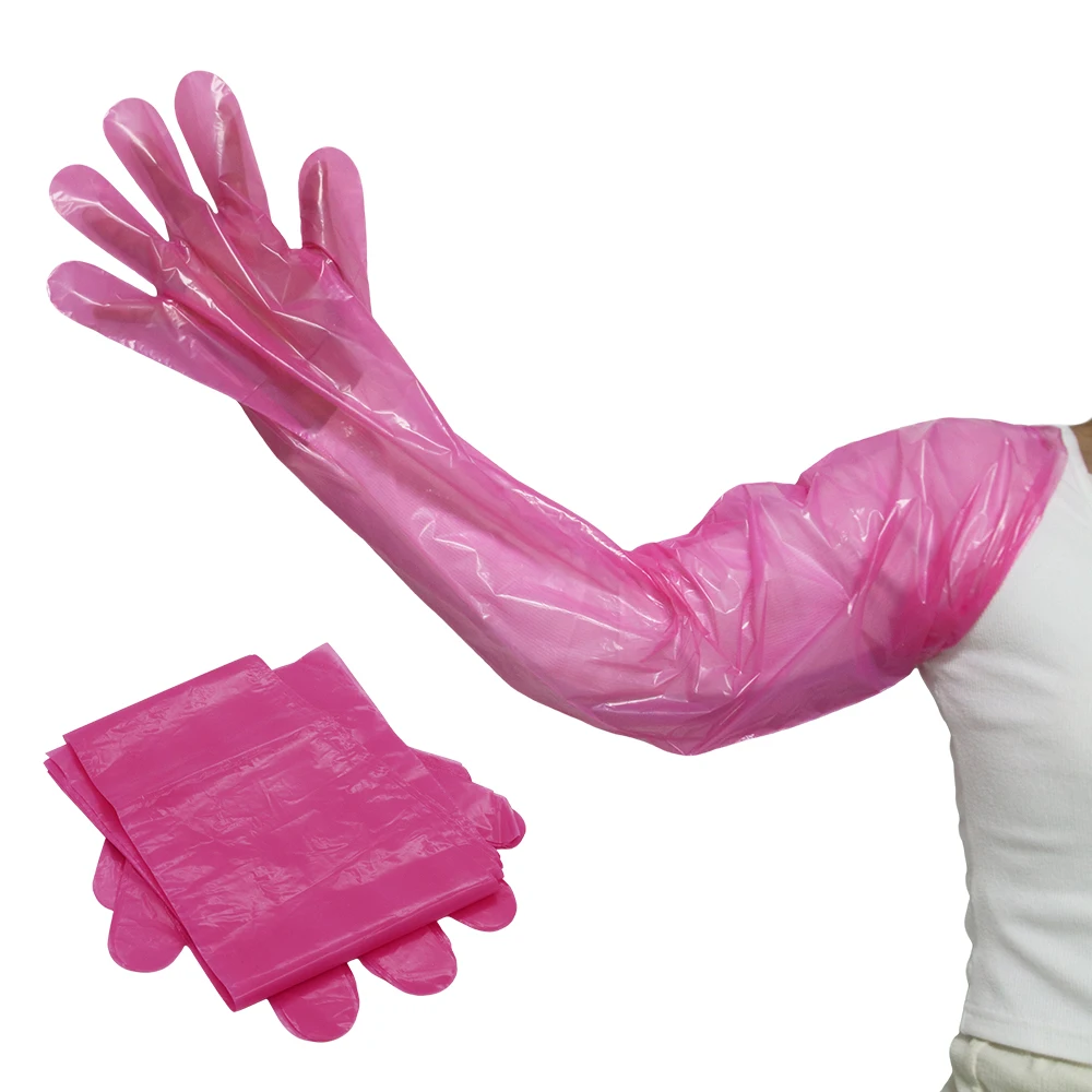 50/100PCS Disposable Long Arm Glove Plastic Film Farm Cattle Sheep Glove Vet Plastic Glove Veterinary Examination Supplies
