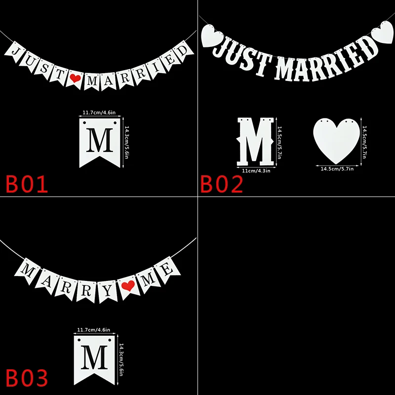 White Just Married Paper Garland Vintage Marry Me Letter Bunting Banner Wedding Party Photo Props Bridal Shower Chair Table Deco