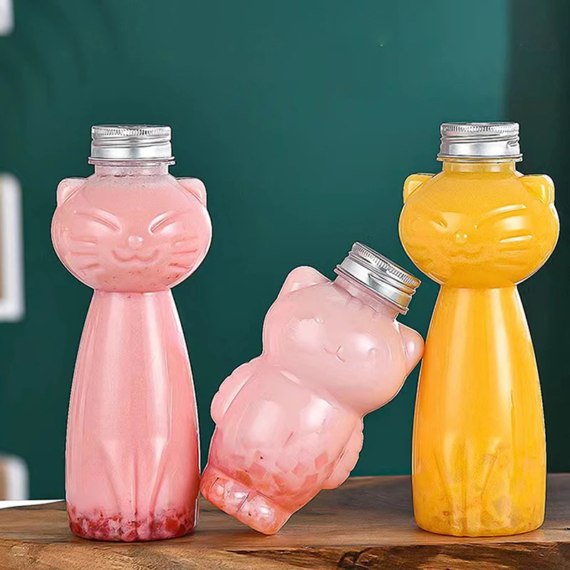 

Kawaii Cat Water Bottles For Milk Tea Coffee Juice Portable Drinking Cup Home Transparent Juicing Beverage Drink Bottle