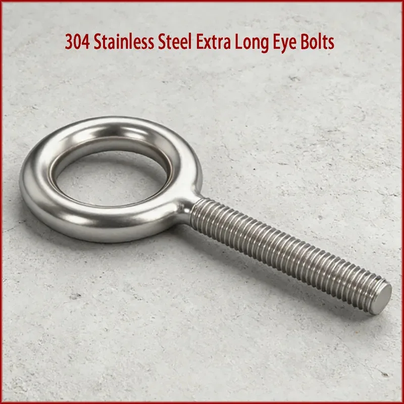 Heavy Duty Welded Ring Lifting Hooks 304 Stainless Steel Extra Long Eye Bolts Full Threaded