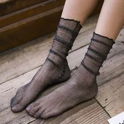 Calcetines holgados para mujer, medias sexys y encantadoras, transparentes, delgadas, ligeras, doradas, plateadas, con purpurina, a la moda, novedad