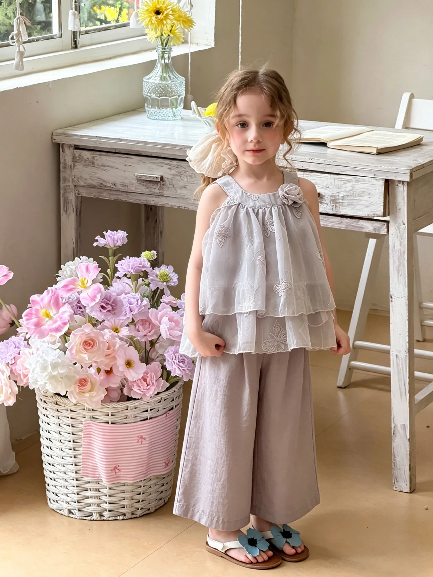 2026 New Baby Girls Summer Floral Sets,   Top + Pants   Princess Sweet Suits  2-9 T
