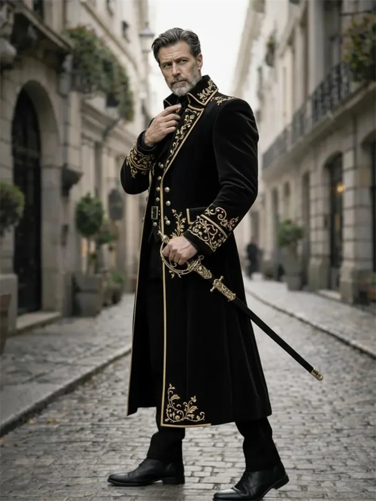 18th Century Men's Gothic Victorian Steampunk  Tailcoat Suit Rococo Aristocrat Gentleman Black Royal Prince Nolbe  Ball Gown
